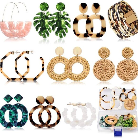 9 Pairs Drop Dangle Earrings boho Fashion Jewelry Rattan Acrylic Statement Boho - Picture 1 of 6